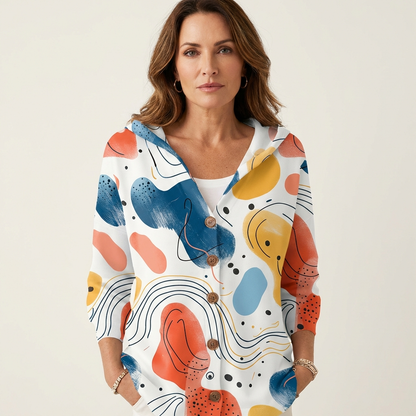 Naliane Cardigan con estampado abstracto y botones frontales – look moderno y versátil