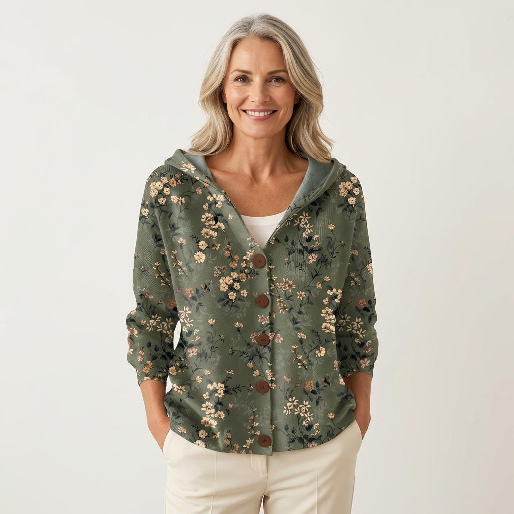 Naliane Cardigan con estampado abstracto y botones frontales – look moderno y versátil