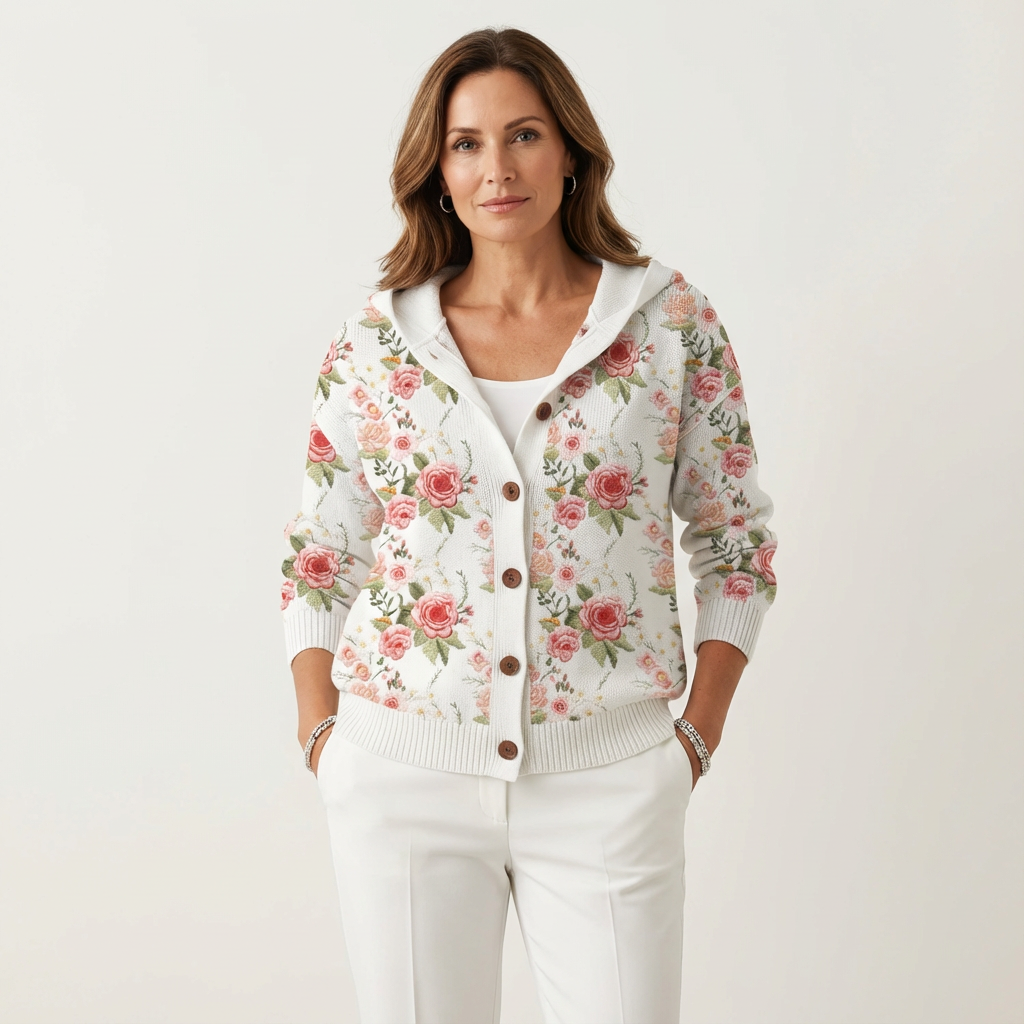 Naliane Cardigan con estampado abstracto y botones frontales – look moderno y versátil