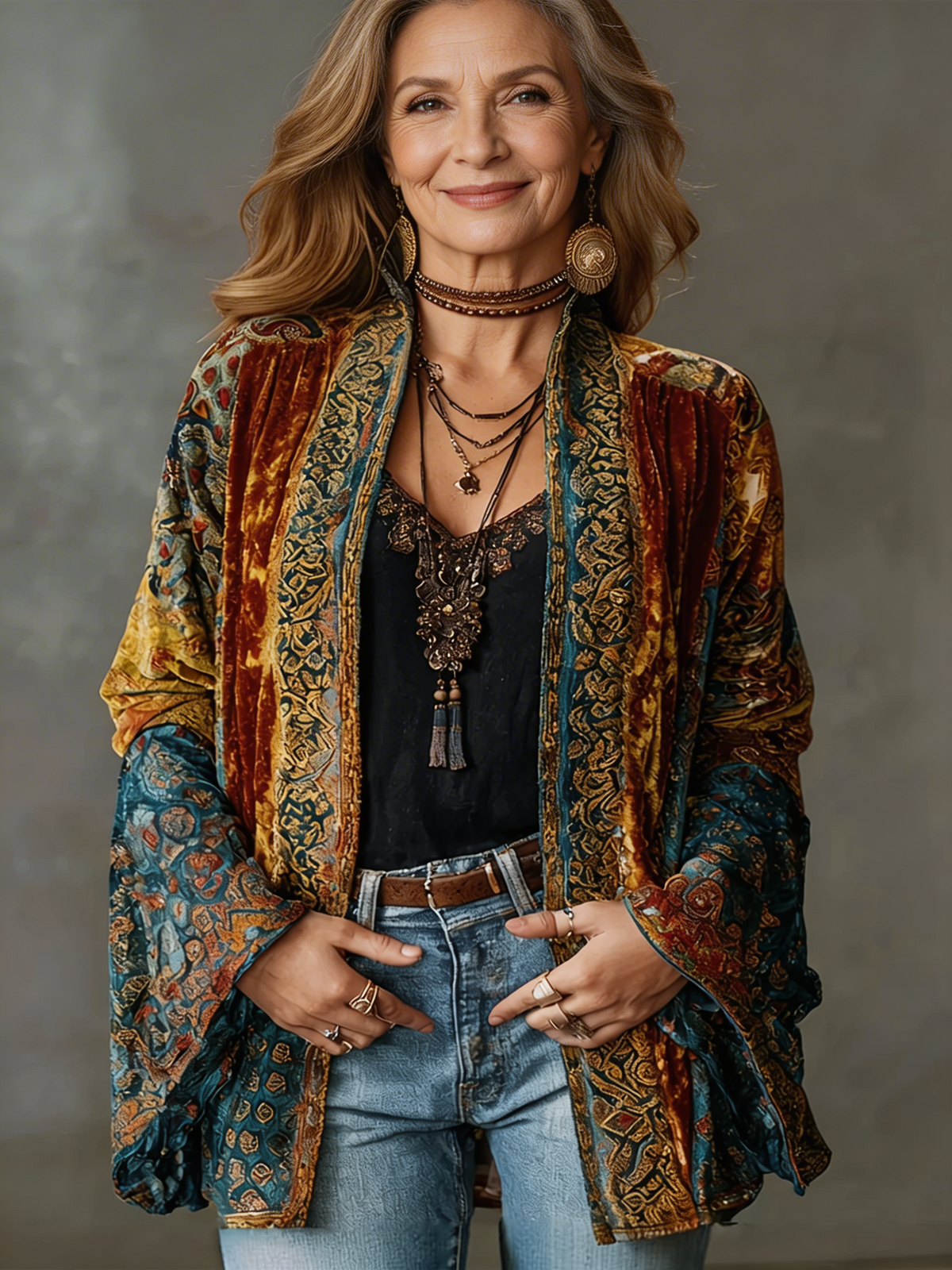 Chaqueta kimono mujer boho bordada – cardigan fluido estilo vintage