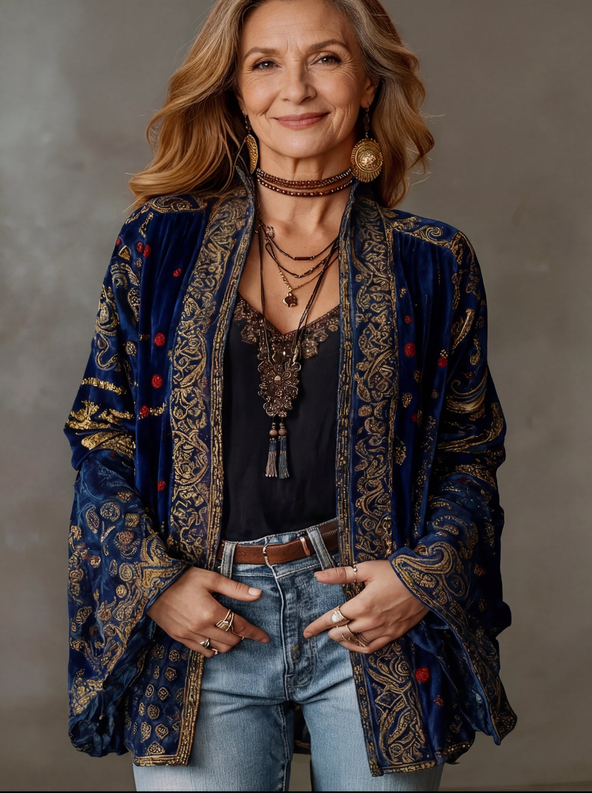 Chaqueta kimono mujer boho bordada – cardigan fluido estilo vintage