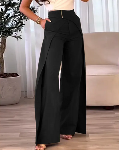 Pantalón Mujer Talle Alto – Corte Fluido con Abertura Elegante