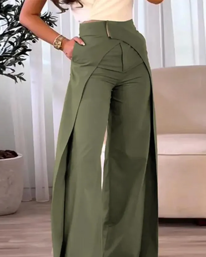 Pantalón Mujer Talle Alto – Corte Fluido con Abertura Elegante