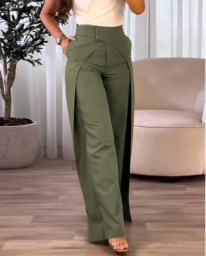 Pantalón Mujer Talle Alto – Corte Fluido con Abertura Elegante