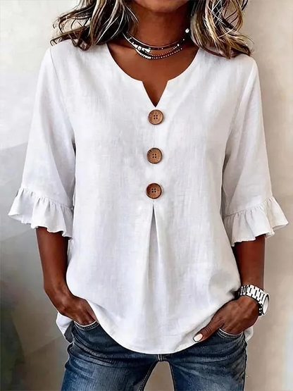 Camisa Mujer Cuello V Botones – Estilo Fluido y Cómodo