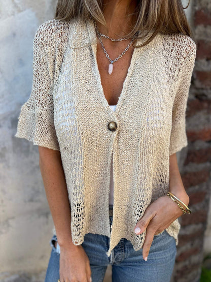 Blusa Mujer Tejida Con Escote En V – Estilo Verano Elegante y Ligero