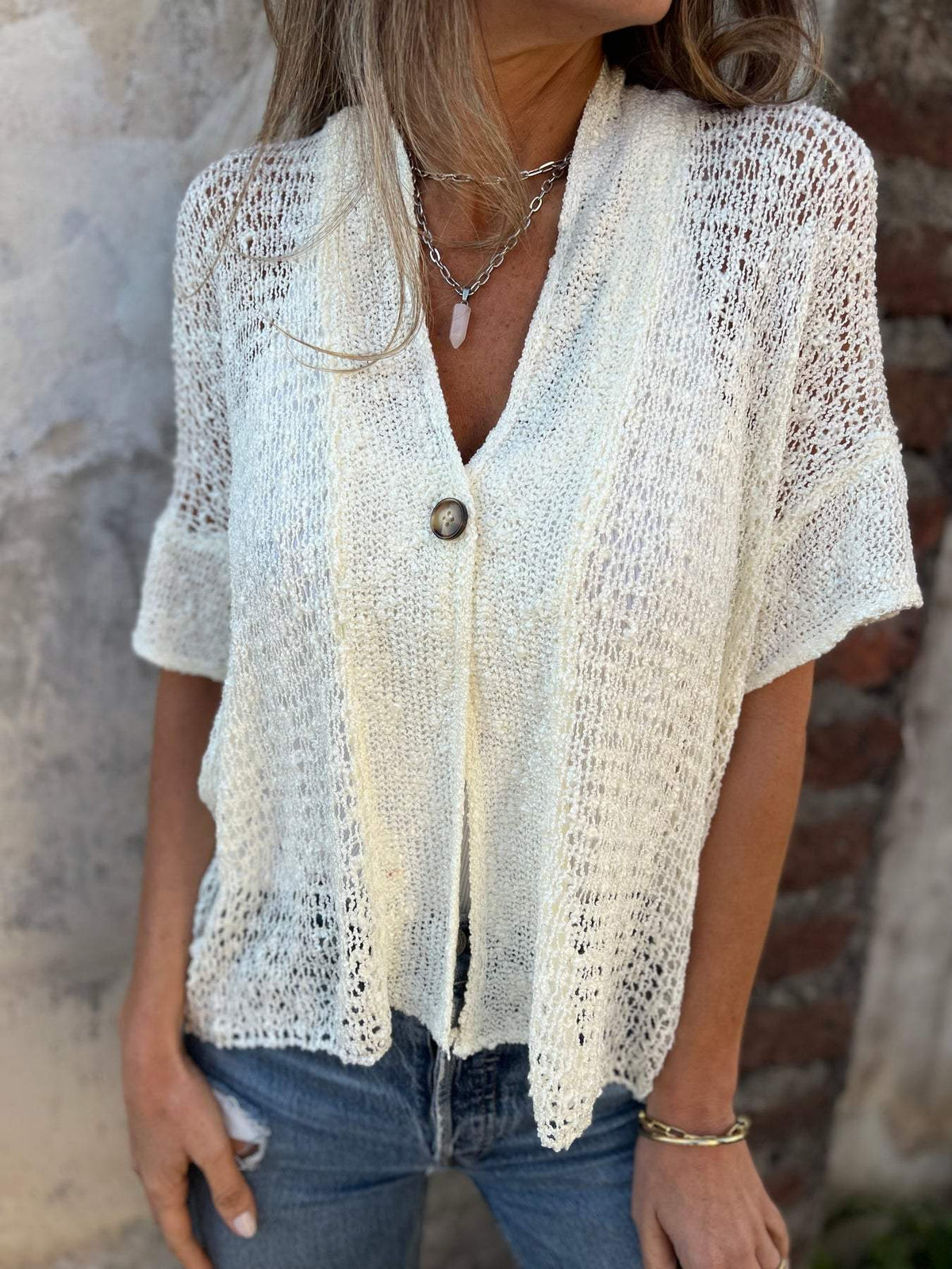 Blusa Mujer Tejida Con Escote En V – Estilo Verano Elegante y Ligero