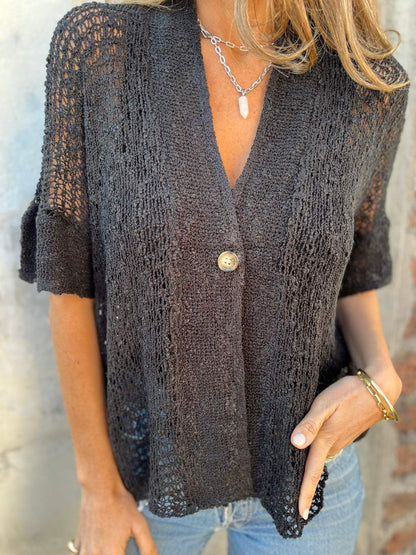 Blusa Mujer Tejida Con Escote En V – Estilo Verano Elegante y Ligero