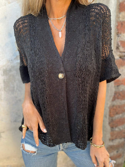 Blusa Mujer Tejida Con Escote En V – Estilo Verano Elegante y Ligero