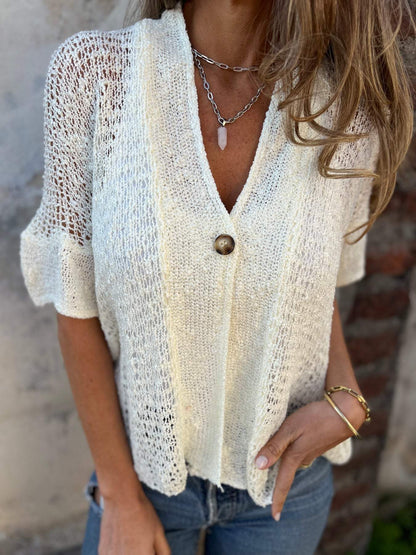 Blusa Mujer Tejida Con Escote En V – Estilo Verano Elegante y Ligero