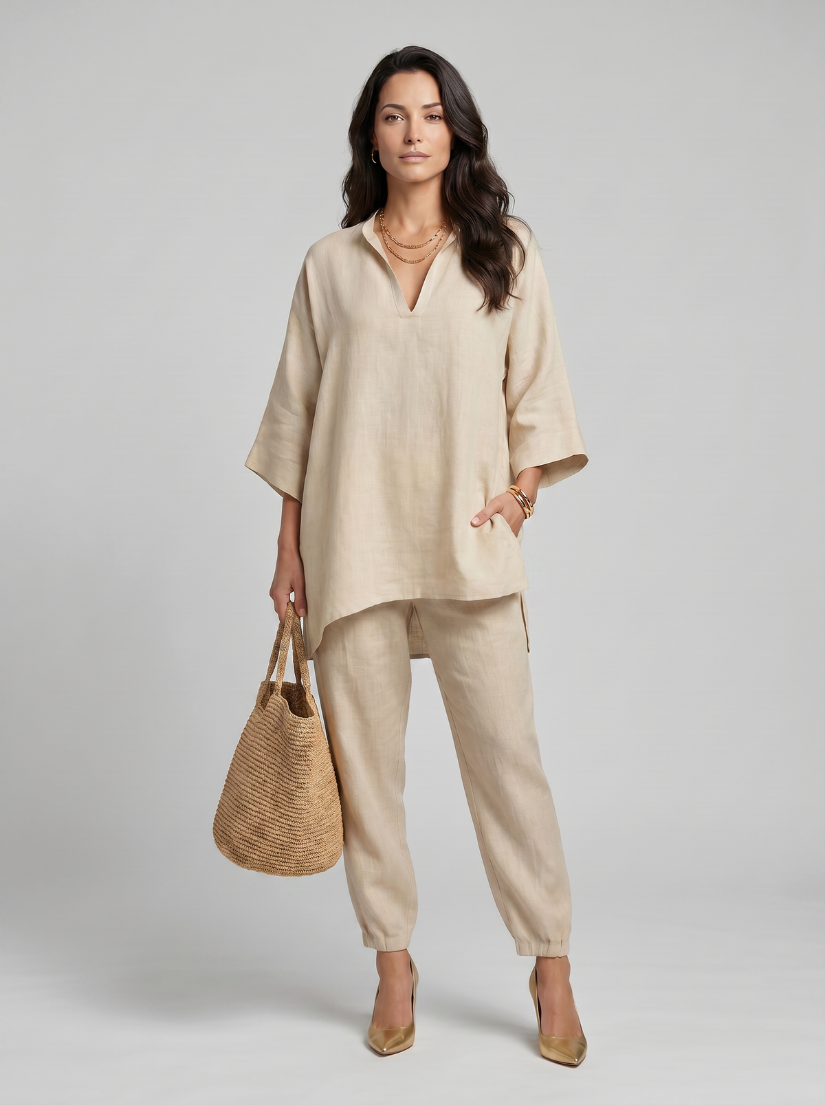 Marina | Conjunto Casual de Dos Piezas con Escote en V