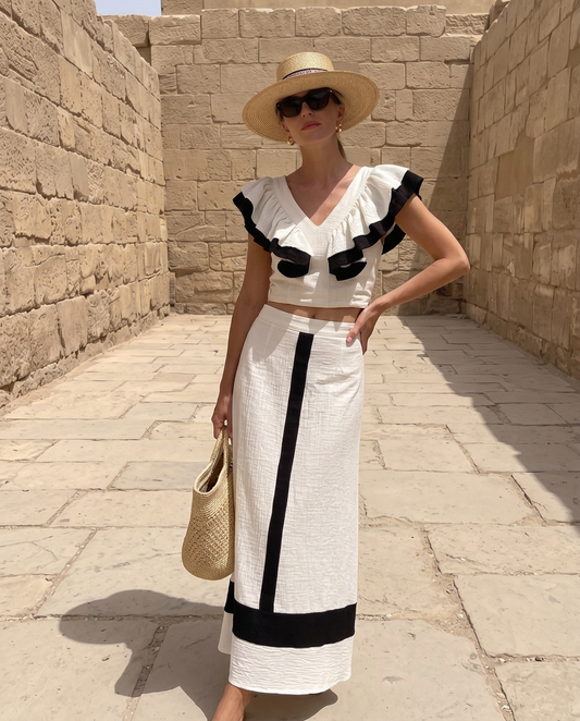 Conjunto Livia – Top con volantes y falda larga bicolor