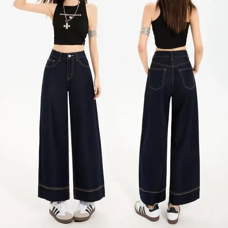 Jeans de Pierna Ancha con Costura Contraste