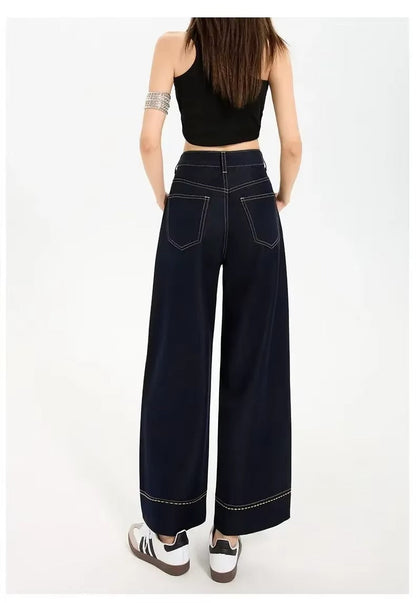Jeans de Pierna Ancha con Costura Contraste