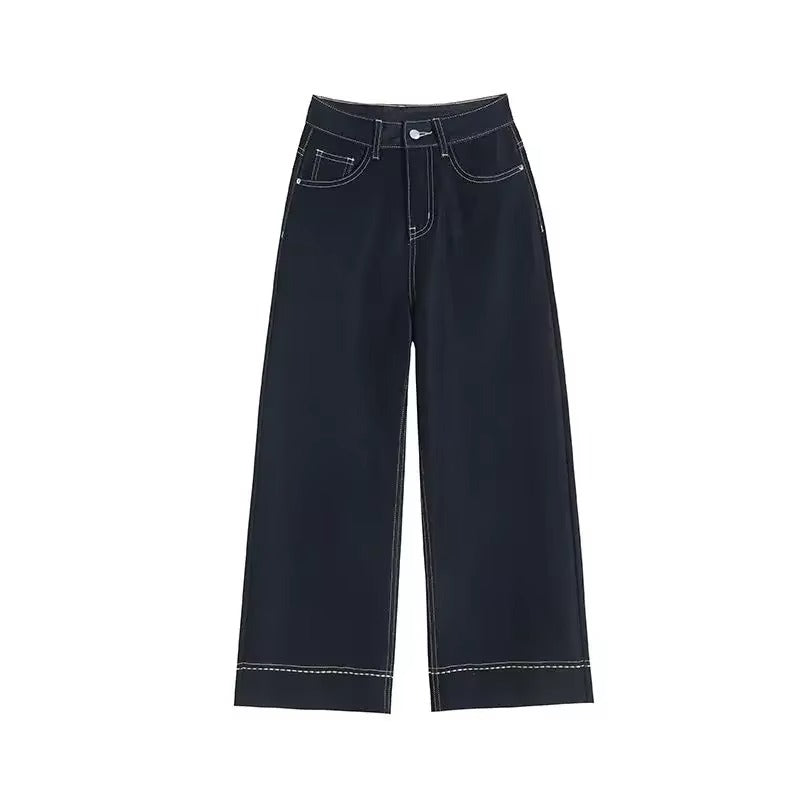 Jeans de Pierna Ancha con Costura Contraste