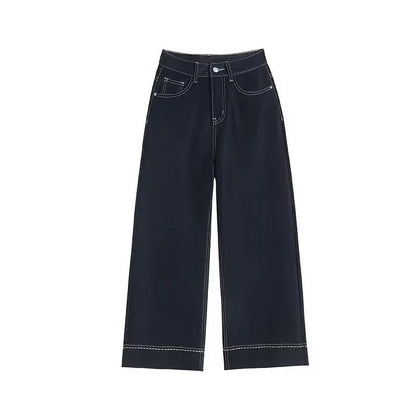 Jeans de Pierna Ancha con Costura Contraste