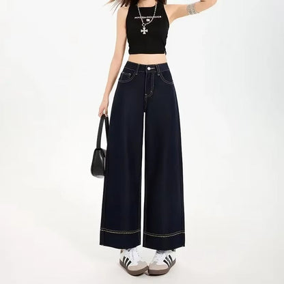 Jeans de Pierna Ancha con Costura Contraste