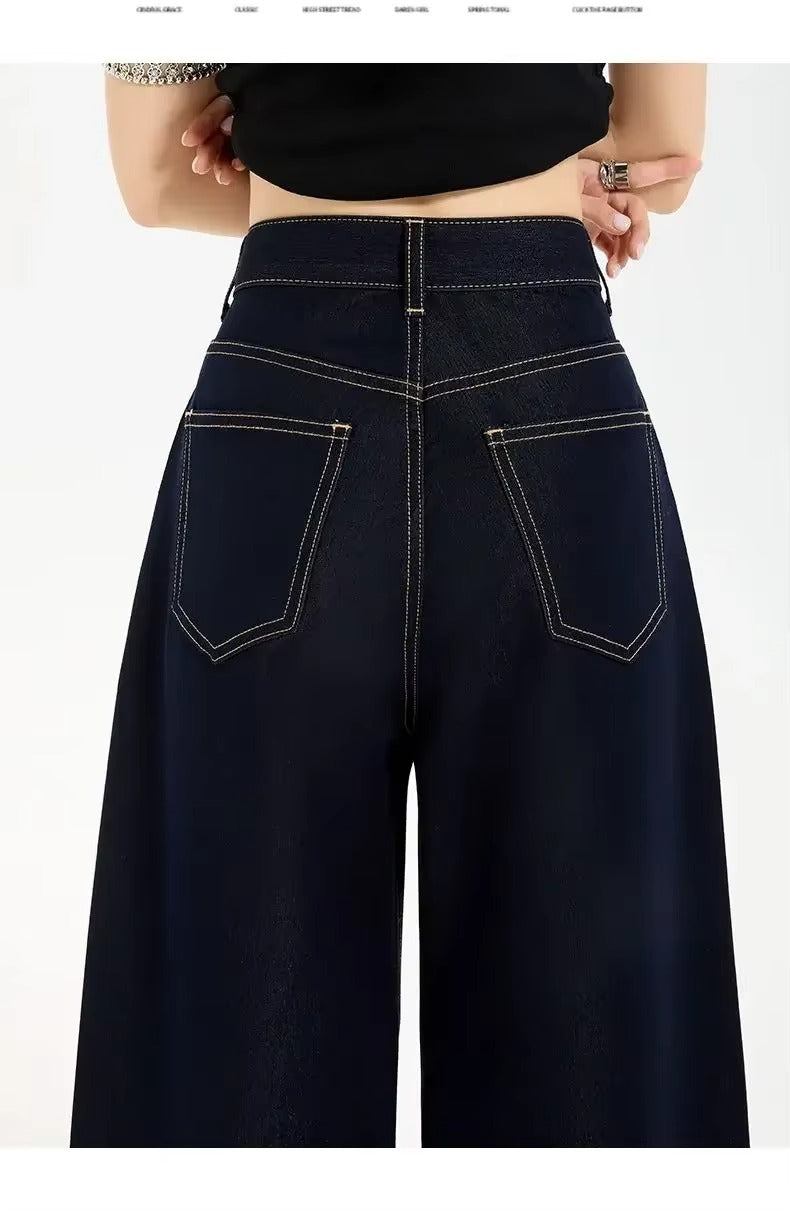 Jeans de Pierna Ancha con Costura Contraste