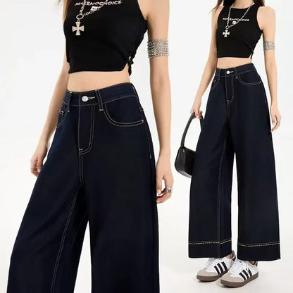 Jeans de Pierna Ancha con Costura Contraste