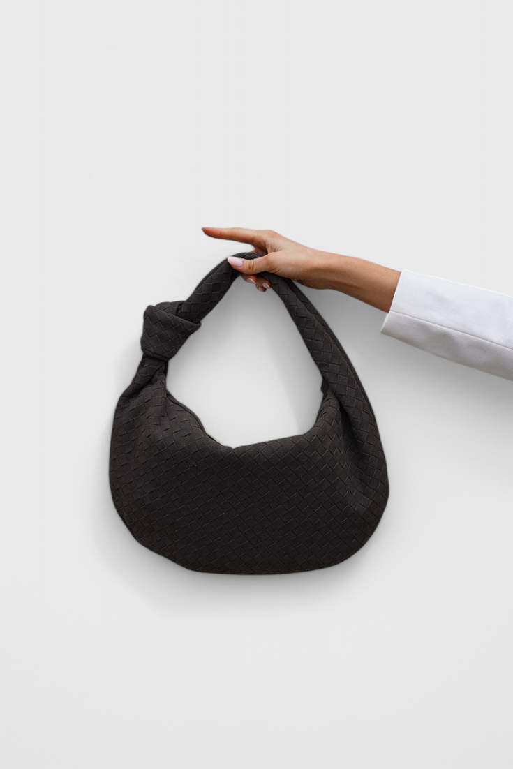 Bolso tejido mujer beige mediano – bolso elegante con nudo moderno