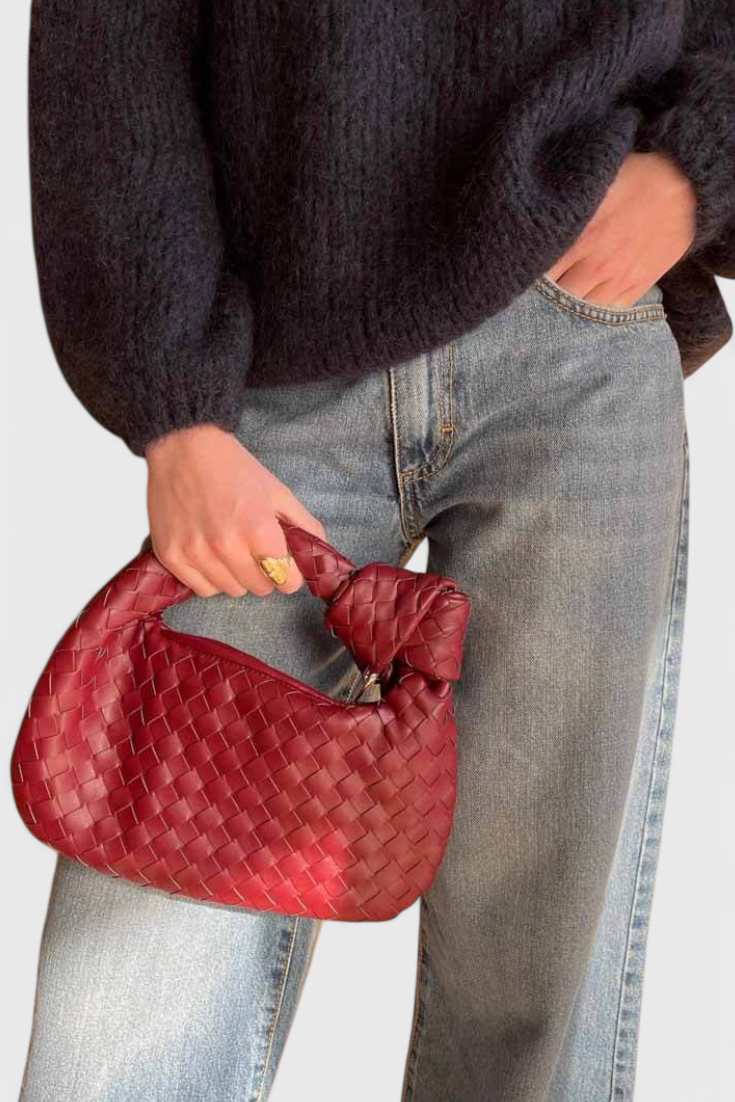 Bolso satchel mini rojo mujer tejido – bolso elegante cuero vegano compacto