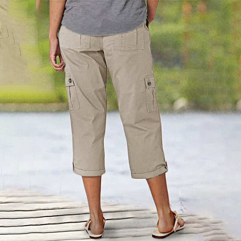 Pantalones capri cargo para mujer con múltiples bolsillos