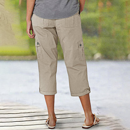Pantalones capri cargo para mujer con múltiples bolsillos