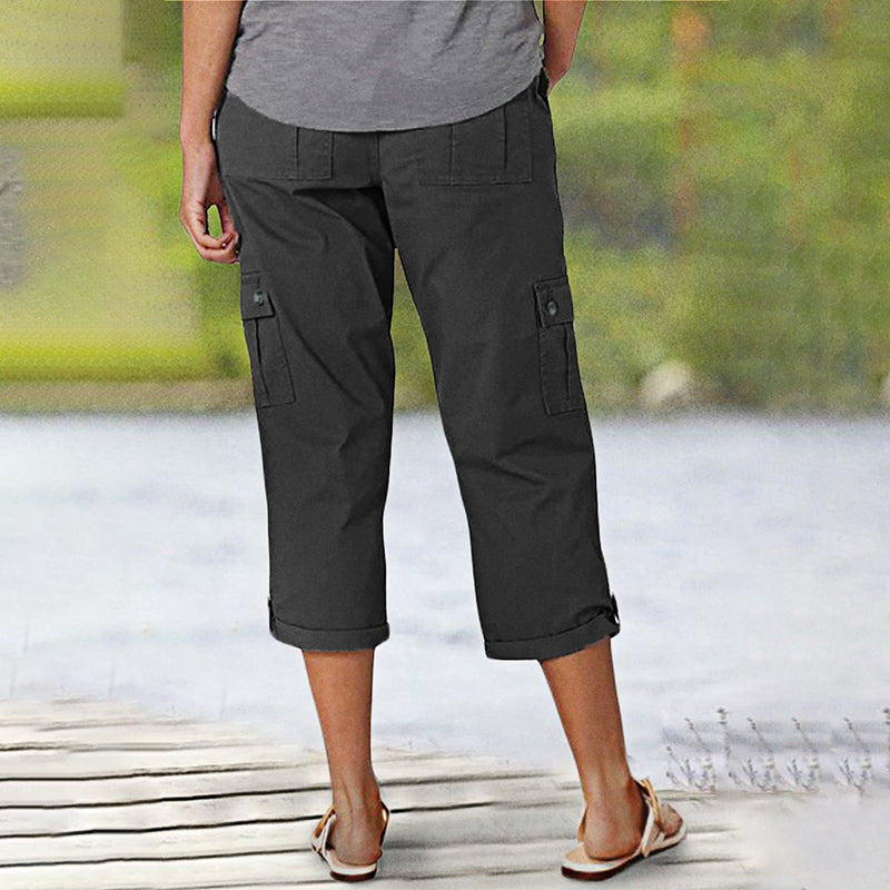 Pantalones capri cargo para mujer con múltiples bolsillos