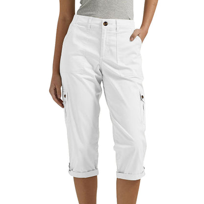 Pantalones capri cargo para mujer con múltiples bolsillos