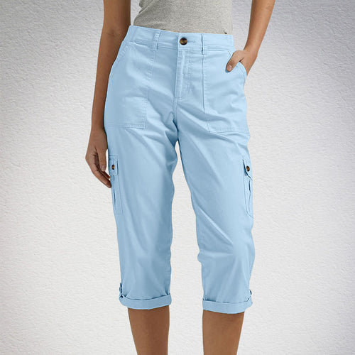 Pantalones capri cargo para mujer con múltiples bolsillos