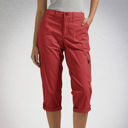 Pantalones capri cargo para mujer con múltiples bolsillos