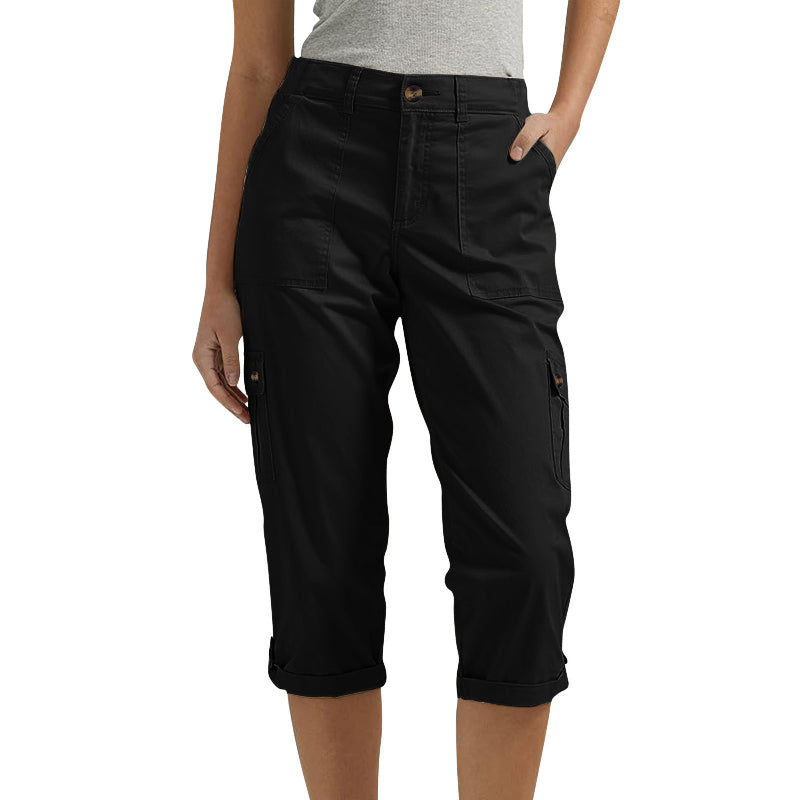 Pantalones capri cargo para mujer con múltiples bolsillos