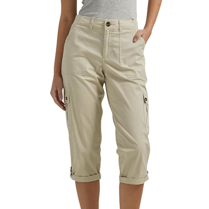 Pantalones capri cargo para mujer con múltiples bolsillos