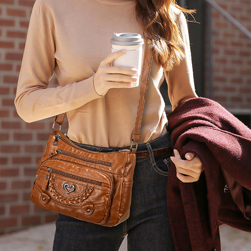 Bolso mujer cuero PU múltiple compartimentos casual