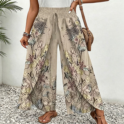 Pantalón mujer spandex floral con cintura fruncida verano