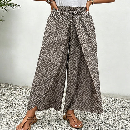 Pantalón mujer spandex floral con cintura fruncida verano