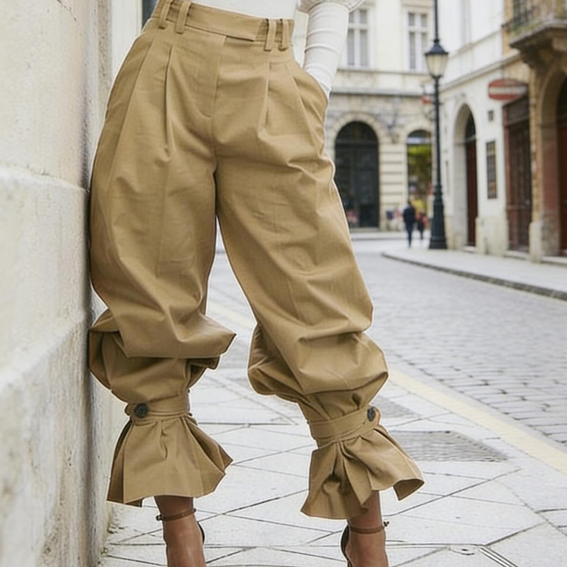 Pantalón plisado de mujer con puños acampanados elegantes