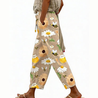 Pantalón mujer poliéster floral con cintura elástica verano casual