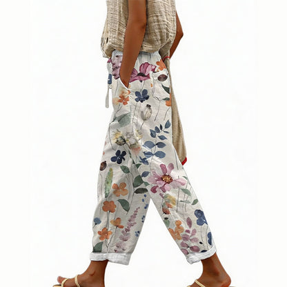 Pantalón mujer poliéster floral con cintura elástica verano casual