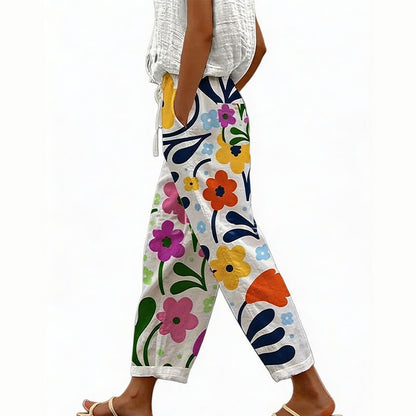 Pantalón mujer poliéster floral con cintura elástica verano casual