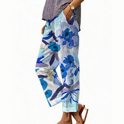 Pantalón mujer poliéster floral con cintura elástica verano casual