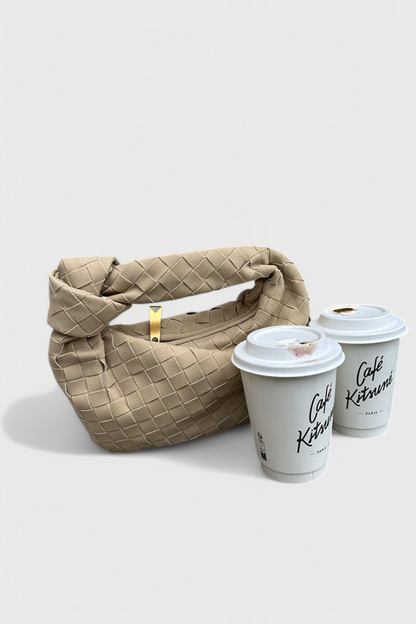 Bolso mini mujer marrón elegante – bolso compacto tejido efecto ante con nudo