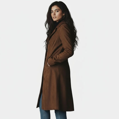 Abrigo largo mujer efecto ante – aun abrigo elegante con botones