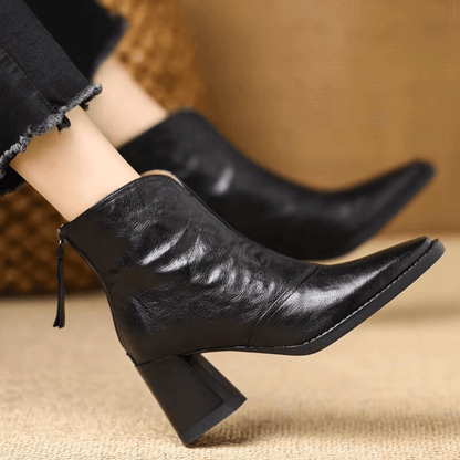 Botas mujer al tobillo con tacón ancho y cremallera – estilo elegante urbano