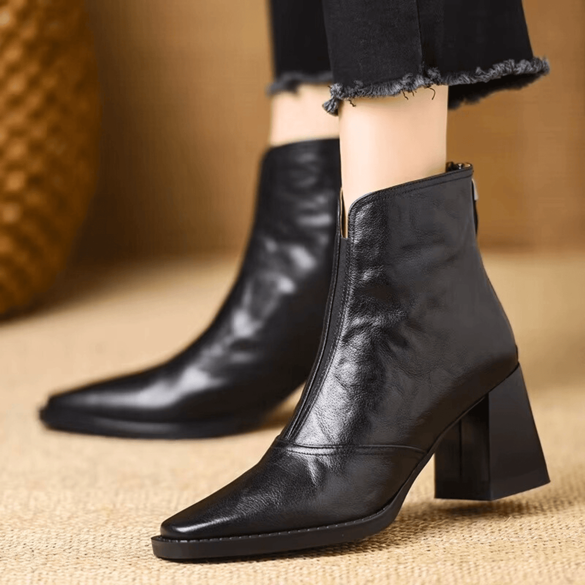 Botas mujer al tobillo con tacón ancho y cremallera – estilo elegante urbano