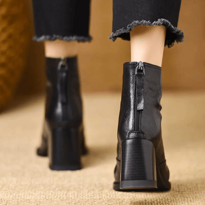 Botas mujer al tobillo con tacón ancho y cremallera – estilo elegante urbano