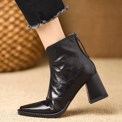 Botas mujer al tobillo con tacón ancho y cremallera – estilo elegante urbano