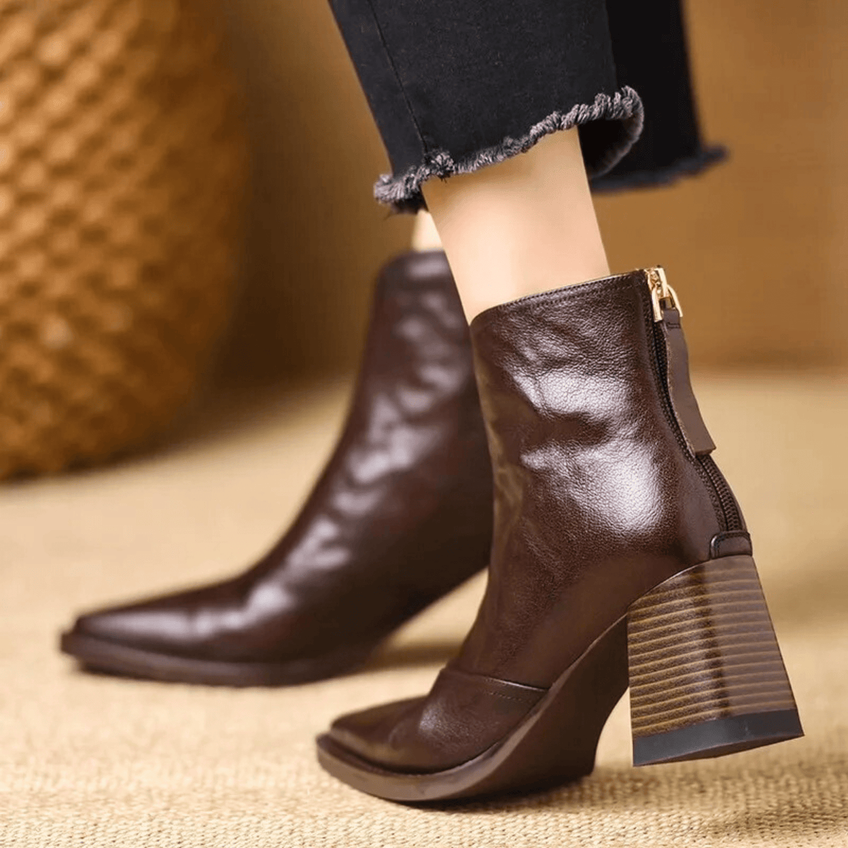 Botas mujer al tobillo con tacón ancho y cremallera – estilo elegante urbano