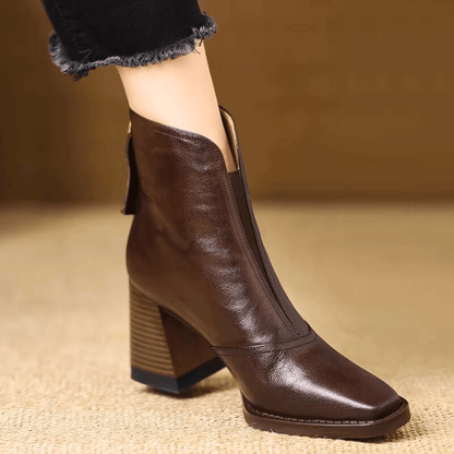 Botas mujer al tobillo con tacón ancho y cremallera – estilo elegante urbano