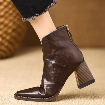 Botas mujer al tobillo con tacón ancho y cremallera – estilo elegante urbano